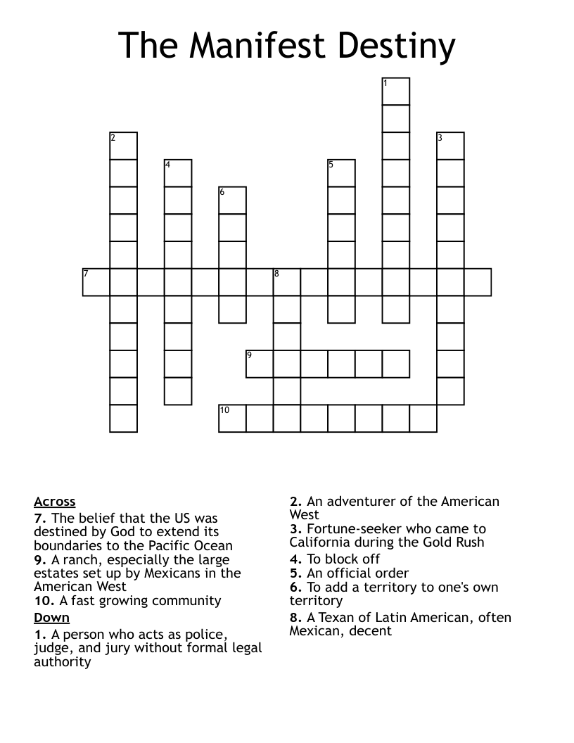 Manifest Destiny Ch.13 Crossword WordMint