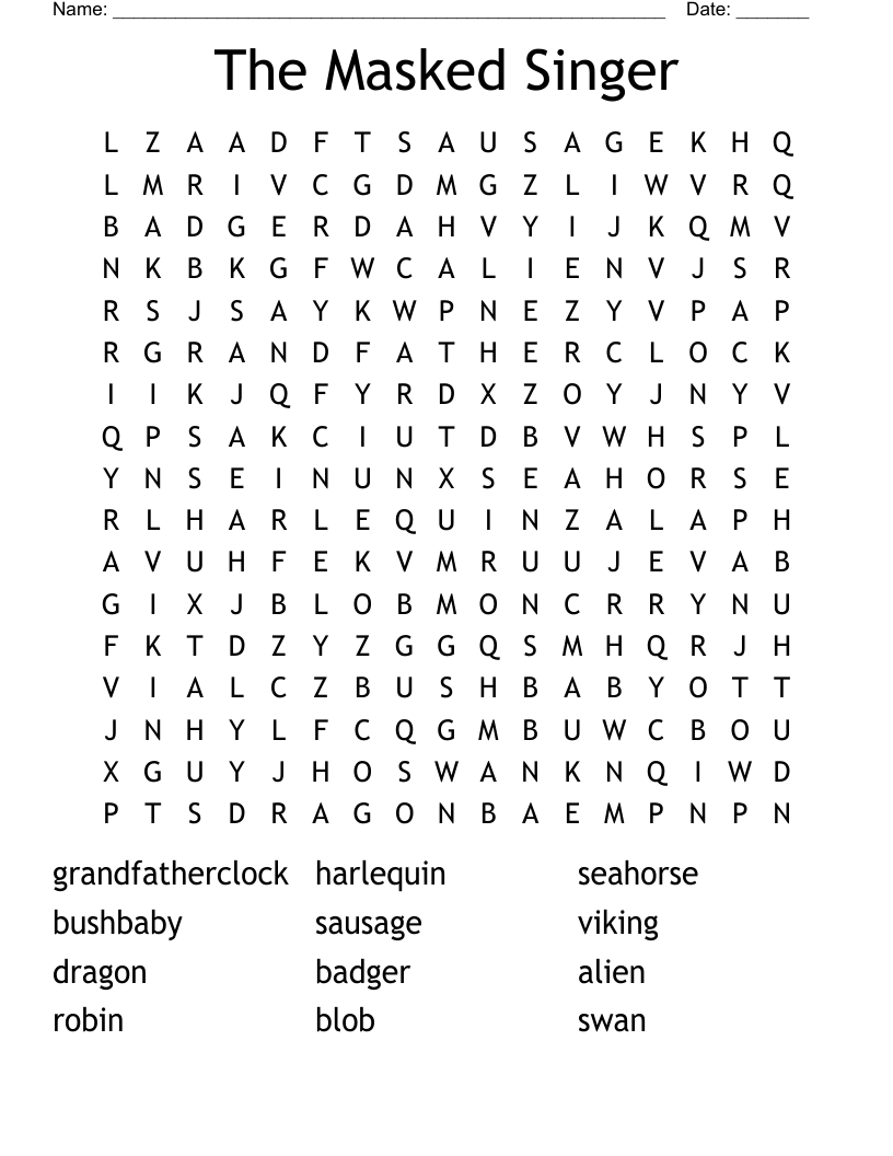 The Masked Singer Word Search WordMint