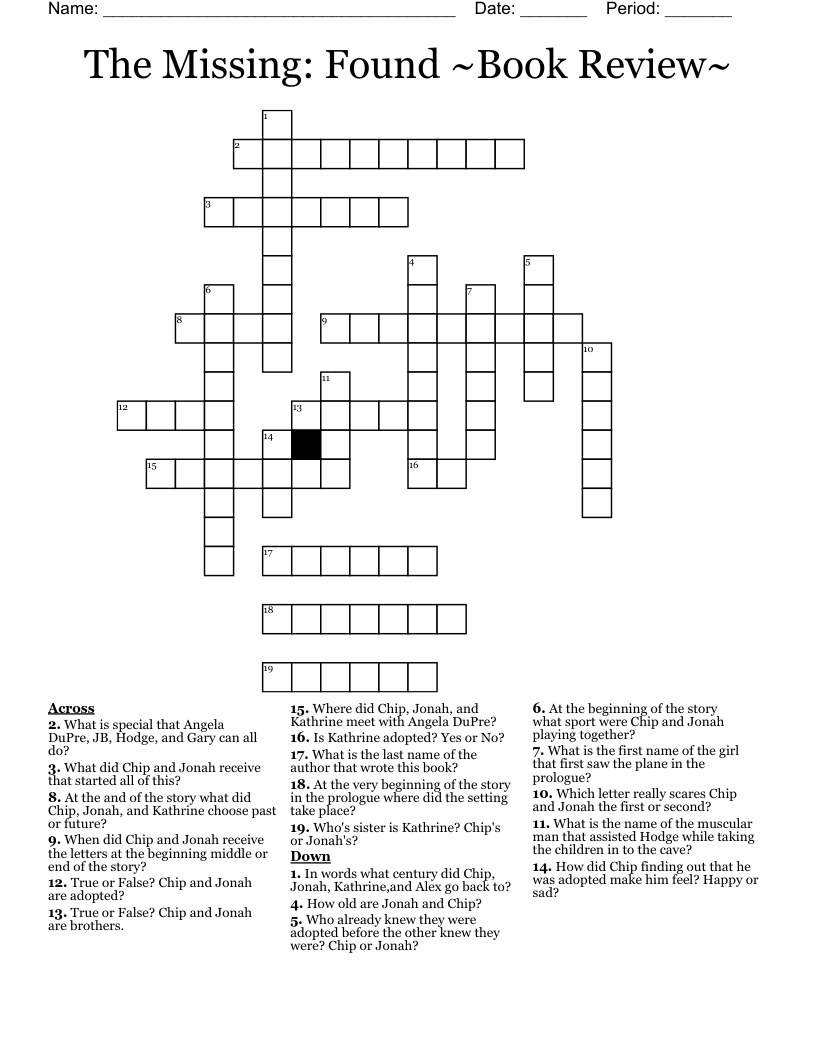 The Missing Found Book Review Crossword WordMint