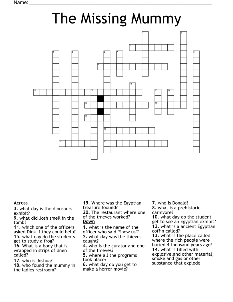 The Missing Mummy Crossword WordMint