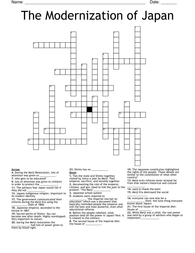 The Modernization of Japan Crossword WordMint