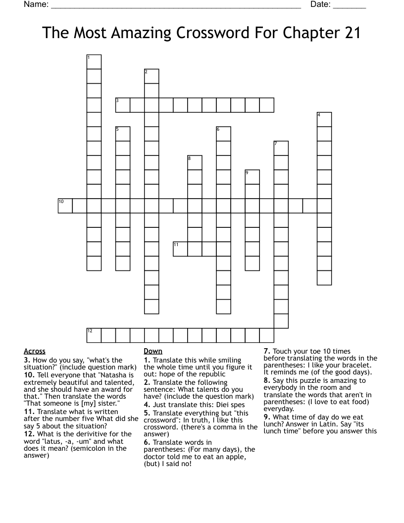 The Most Amazing Crossword For Chapter 21 WordMint