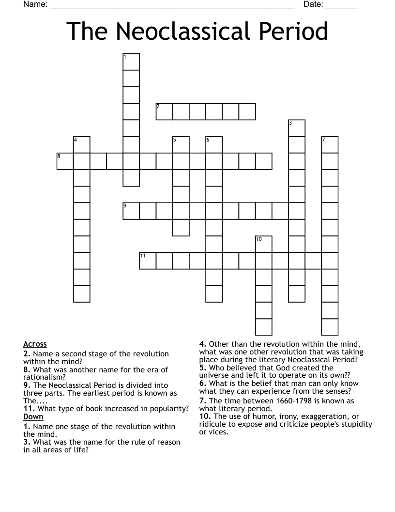 The Neoclassical Period Crossword WordMint