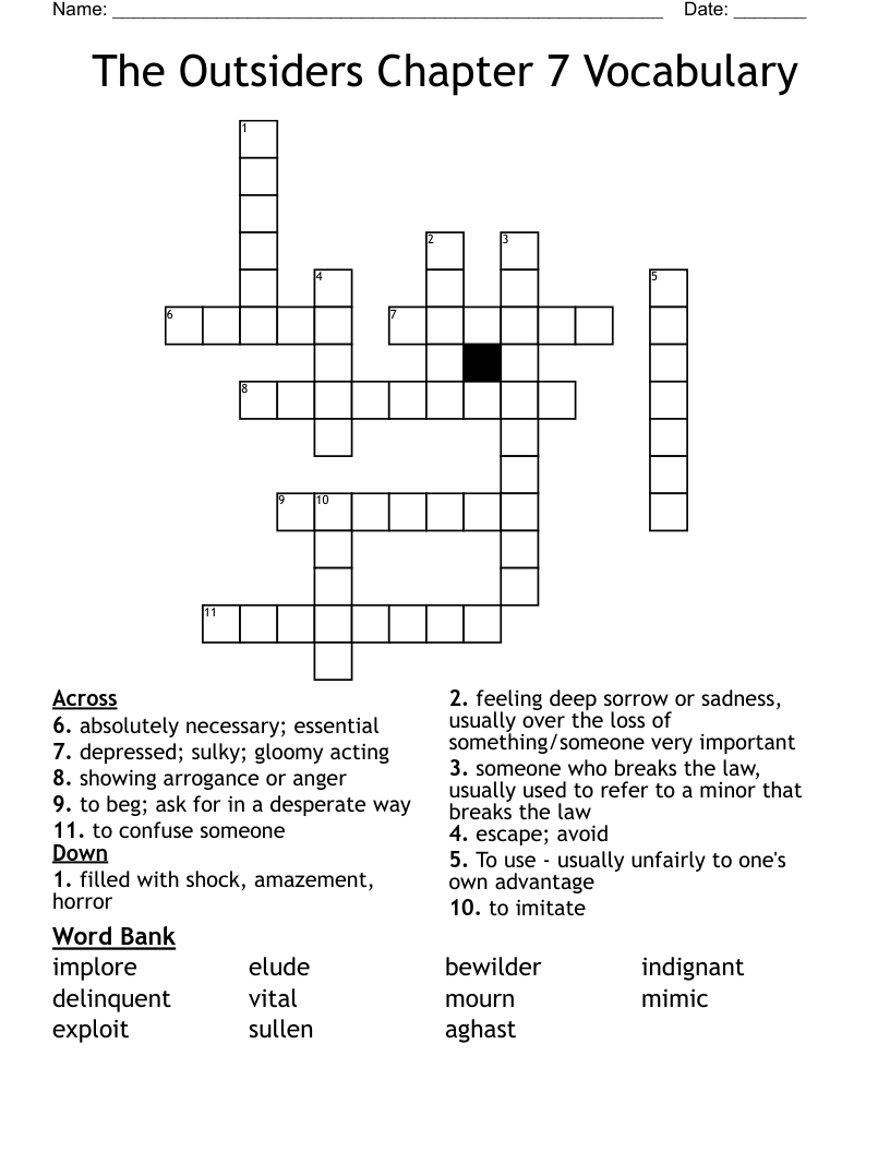The Outsiders Chapter 7 Vocabulary Crossword WordMint