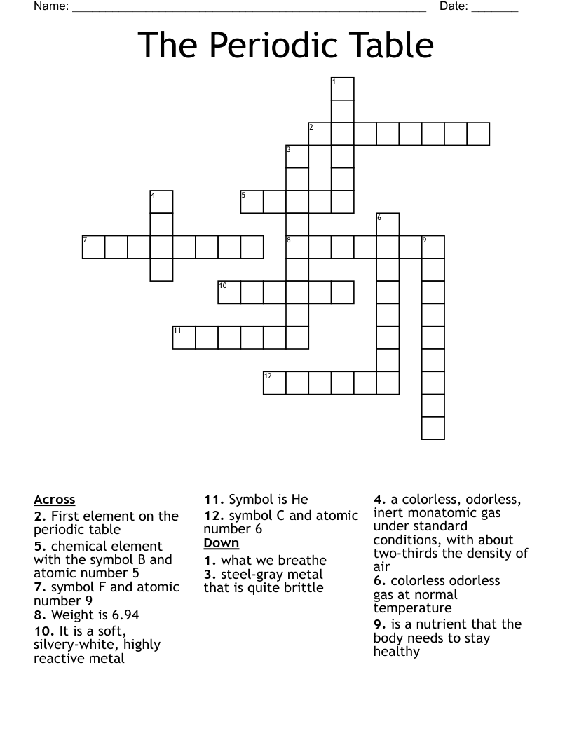 Elements Crossword WordMint