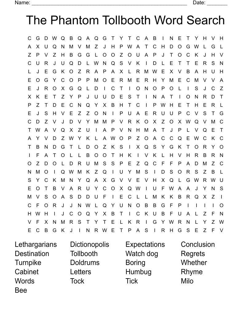 The Phantom Tollbooth Word Search WordMint