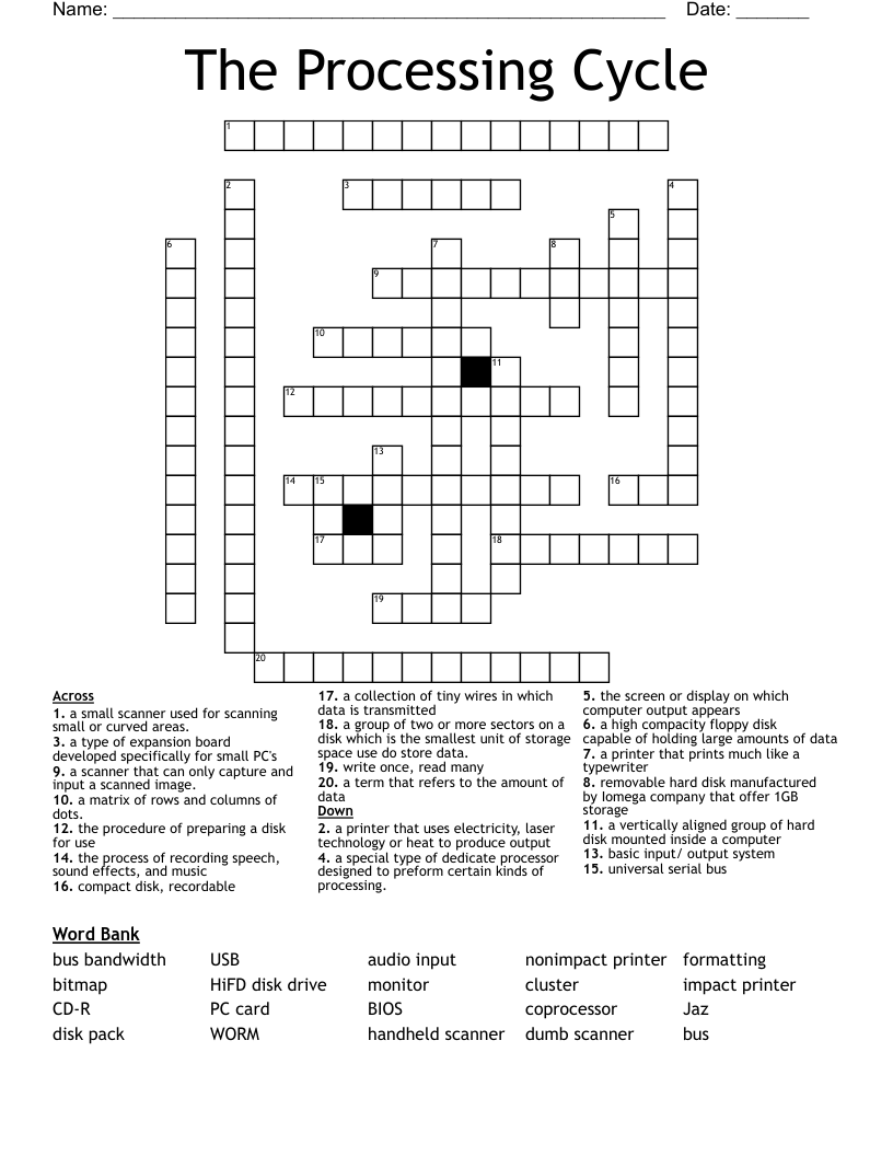 The Processing Cycle Crossword WordMint