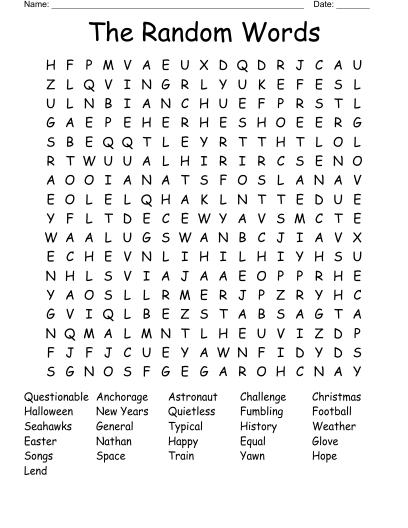 The Random Words Word Search - WordMint