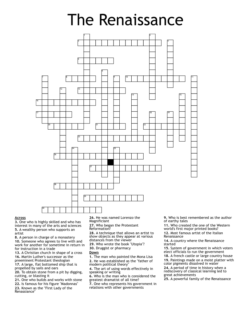 Early Renaissance Crossword WordMint