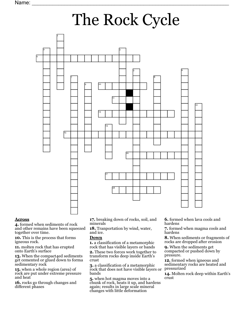 The Rock Cycle Crossword - WordMint