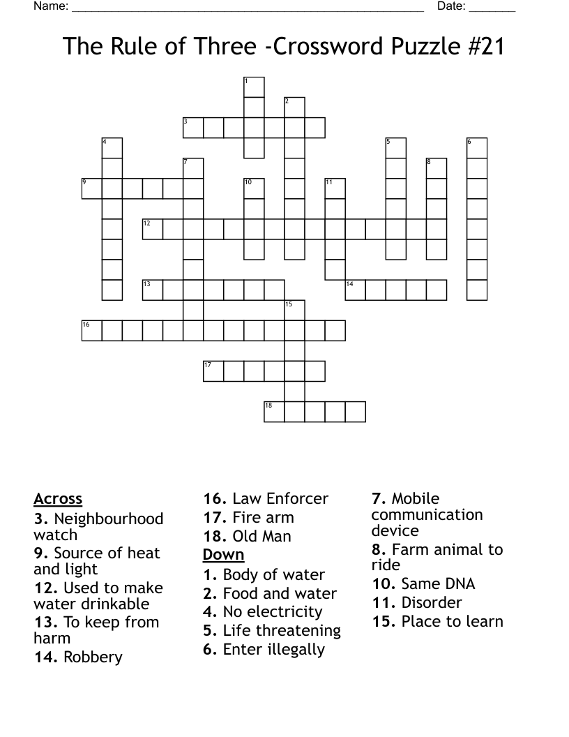 The Rule of Three Crossword Puzzle 21 WordMint