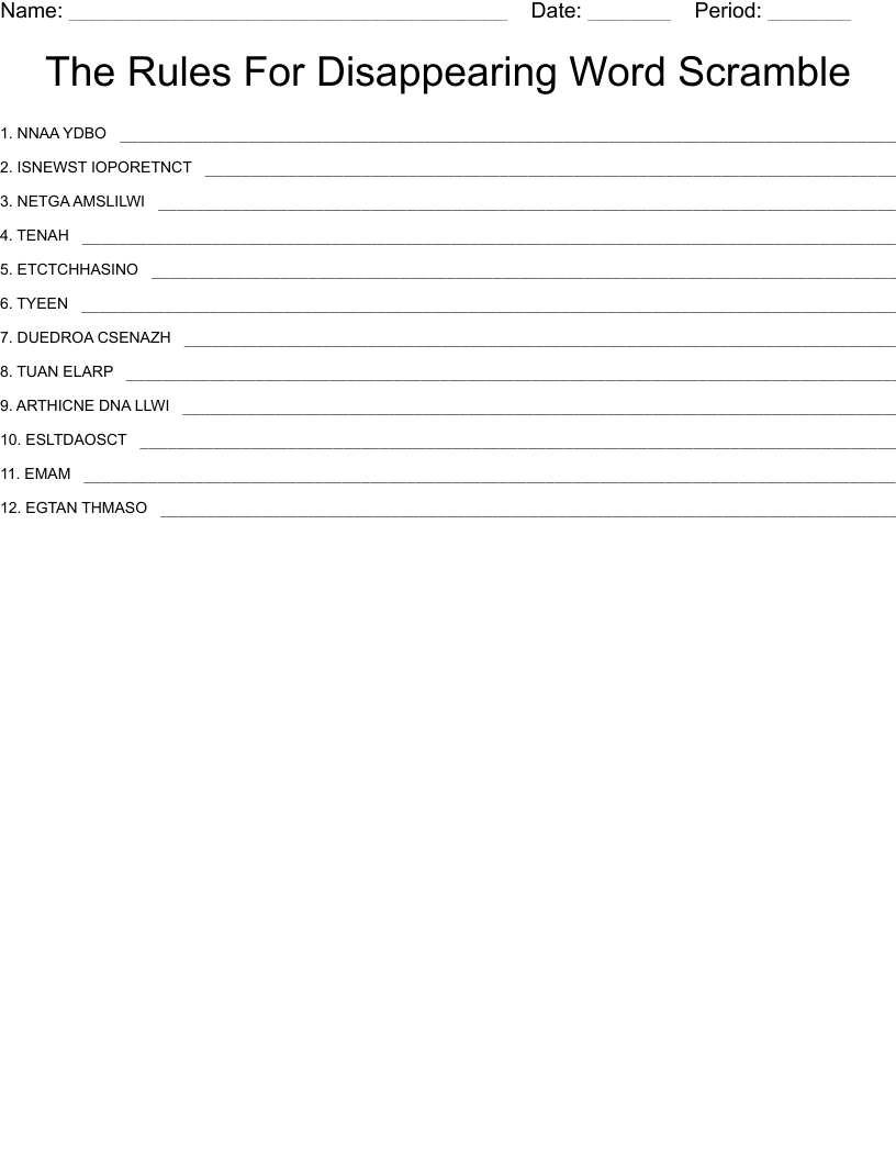 The Rules For Disappearing Word Scramble WordMint