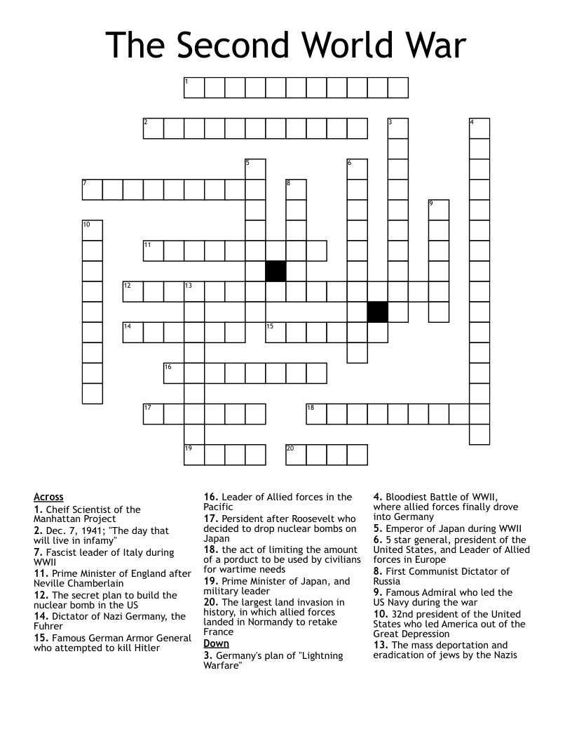 The Second World War Crossword WordMint