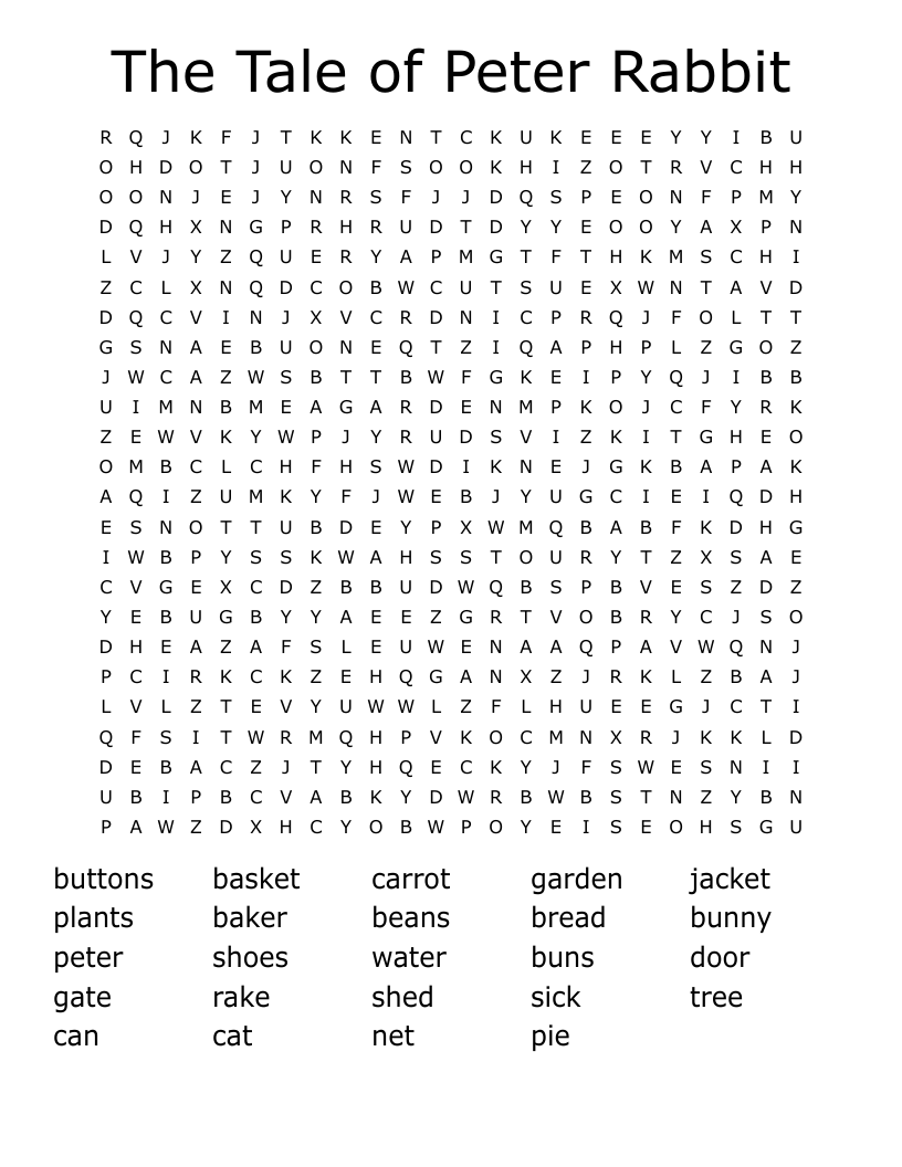 The Tale of Peter Rabbit Word Search WordMint