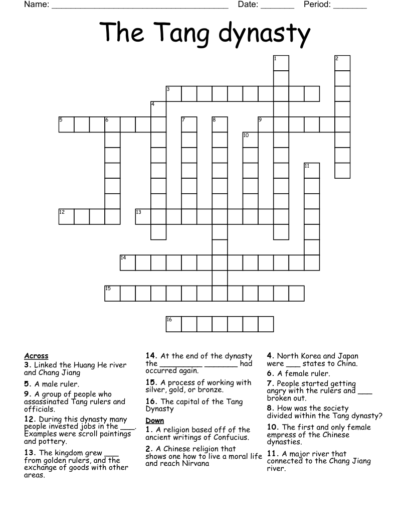The Tang dynasty Crossword WordMint