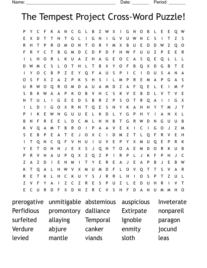 The Tempest Project CrossWord Puzzle! Word Search WordMint