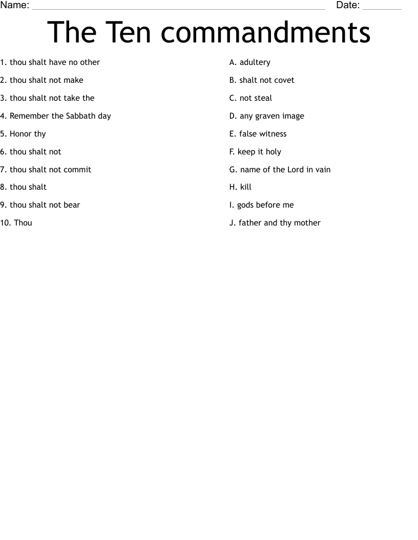 10 Commandments Worksheet WordMint