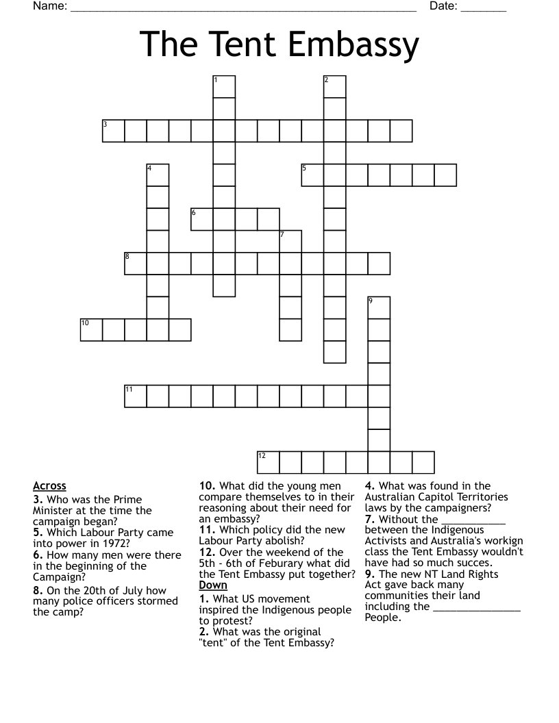 The Tent Embassy Crossword WordMint