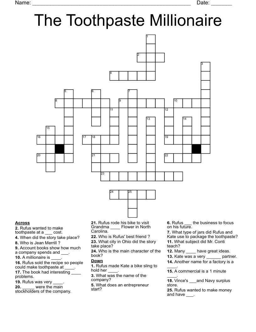 The Toothpaste Millionaire Crossword WordMint