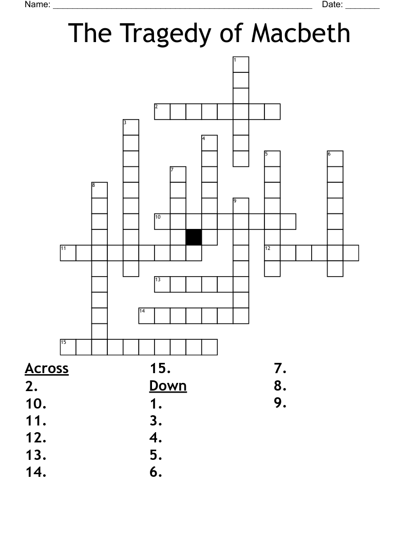 MacBeth Act 4 Vocabulary Crossword WordMint