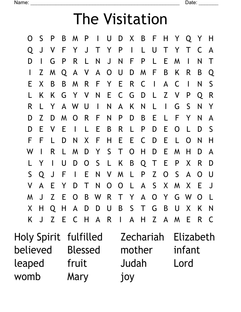 Mary Visits Elizabeth, Luke 13945 Word Search WordMint