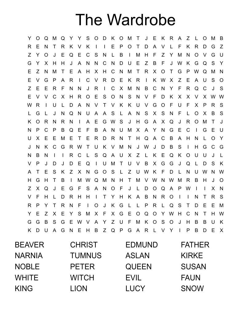 The Wardrobe Word Search WordMint