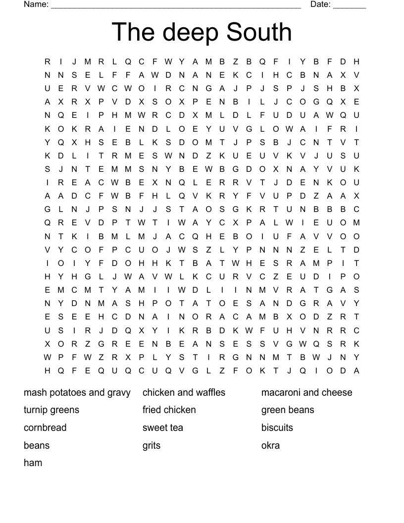 The deep South Word Search WordMint