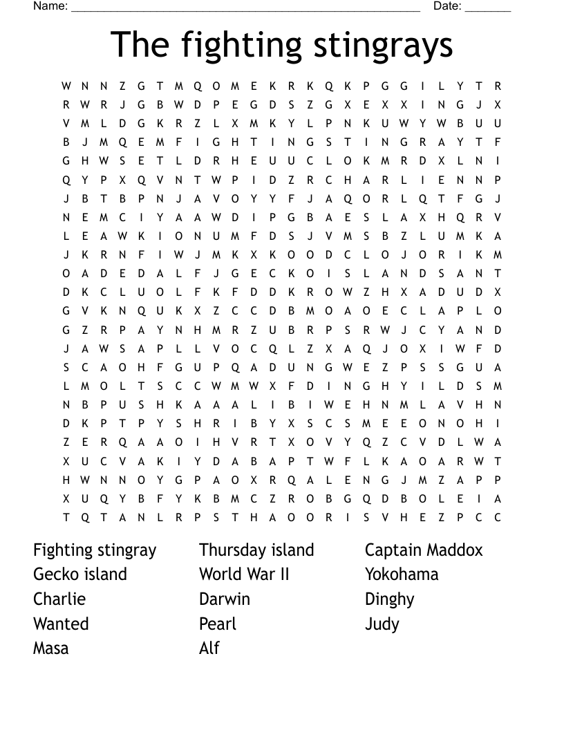 The fighting stingrays Word Search WordMint