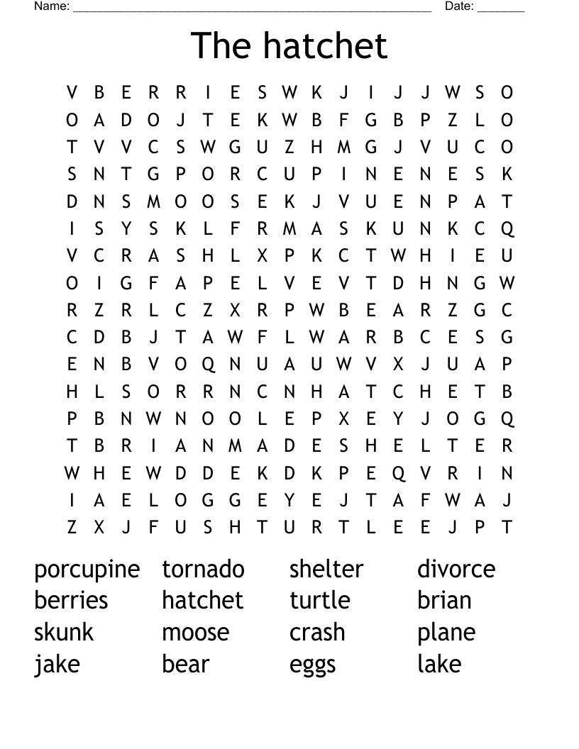 Hatchet Word Search WordMint