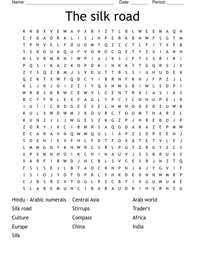 The silk road Word Search WordMint