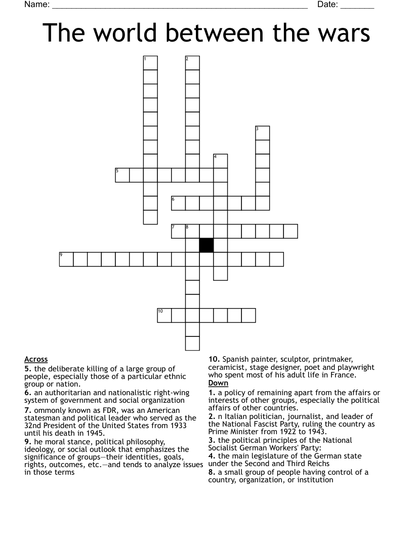 The world between the wars Crossword WordMint