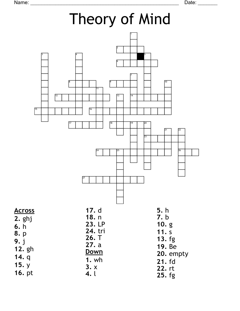 Theory of Mind Crossword WordMint