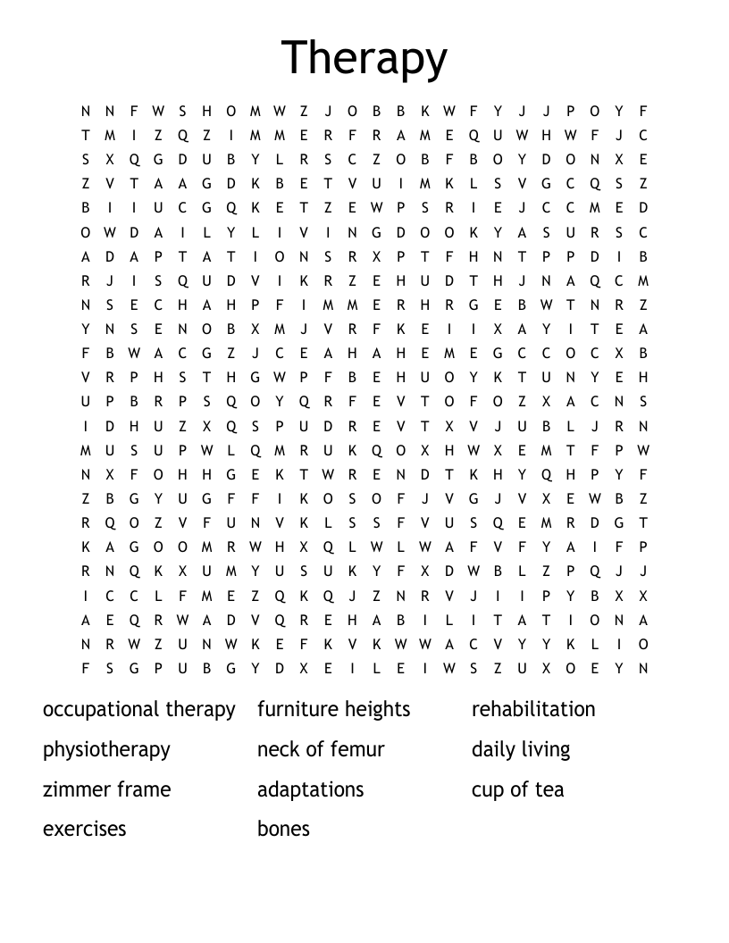 Physical Therapy Crosswords, Word Searches, Bingo Cards WordMint