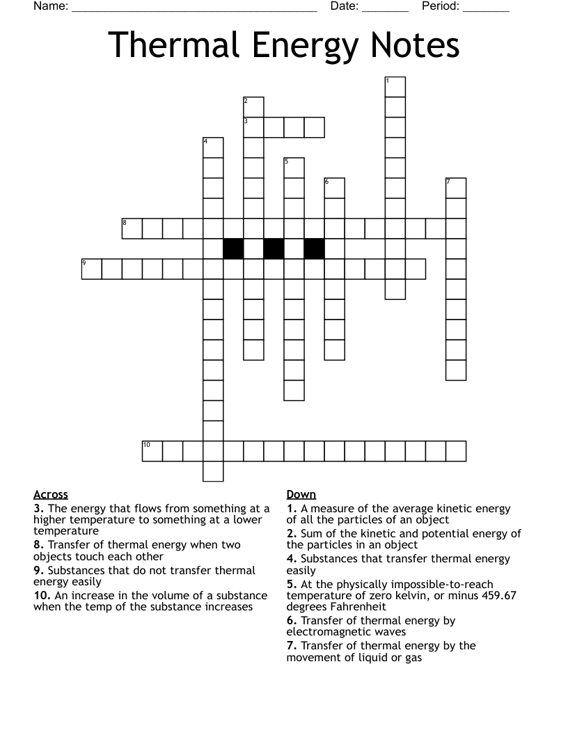 Thermal Energy Notes Crossword - WordMint