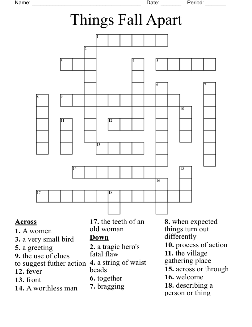 Things Fall Apart Crossword WordMint, 59 OFF