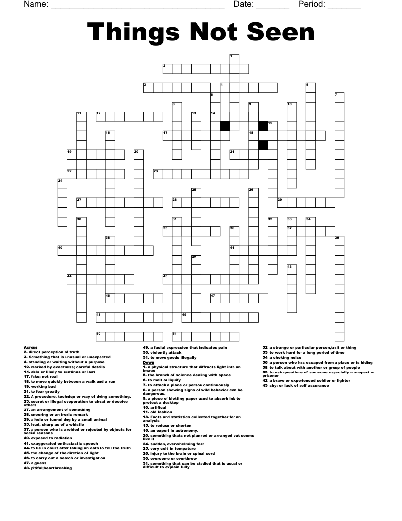 Things Not Seen Crossword WordMint