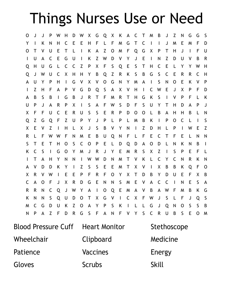 Things Nurses Use or Need Word Search WordMint