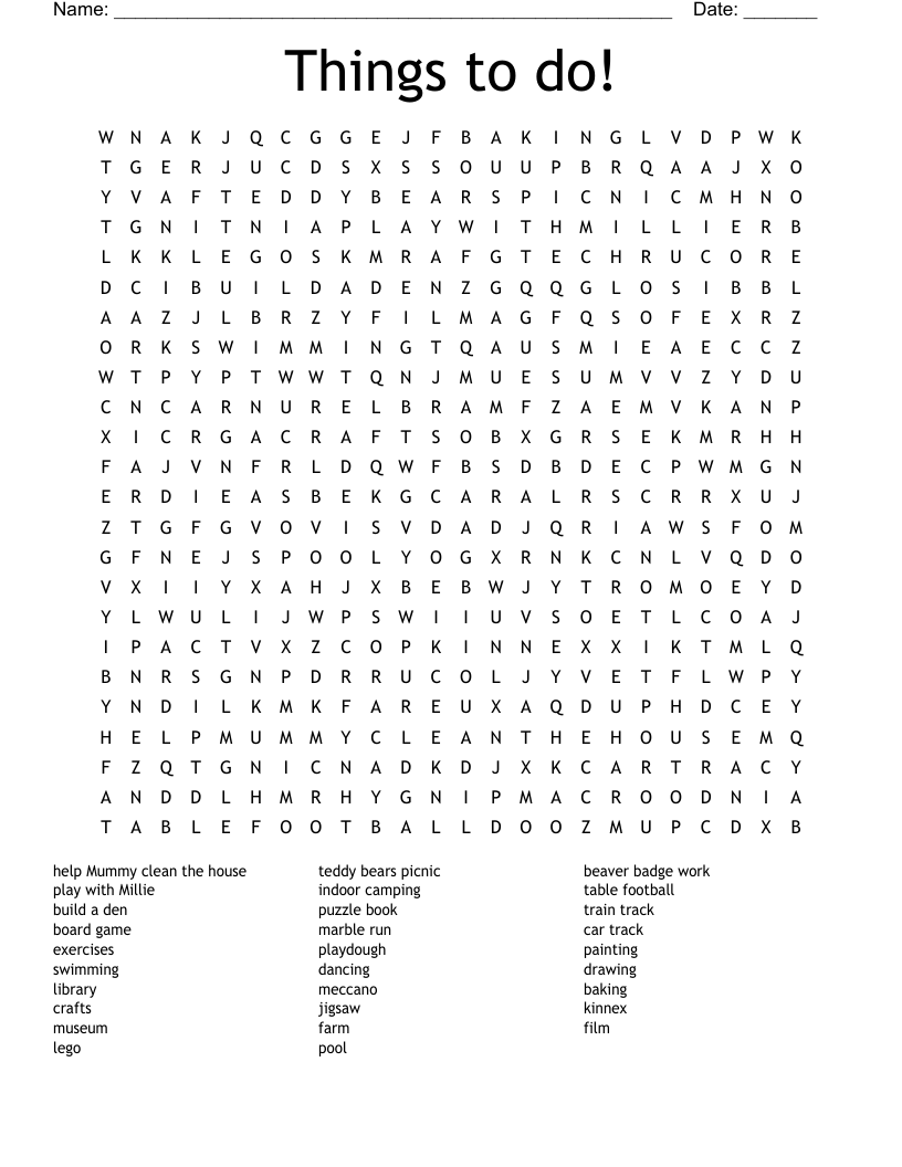 Things to do! Word Search WordMint