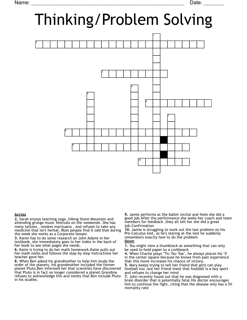 Thinking/Problem Solving Crossword - WordMint