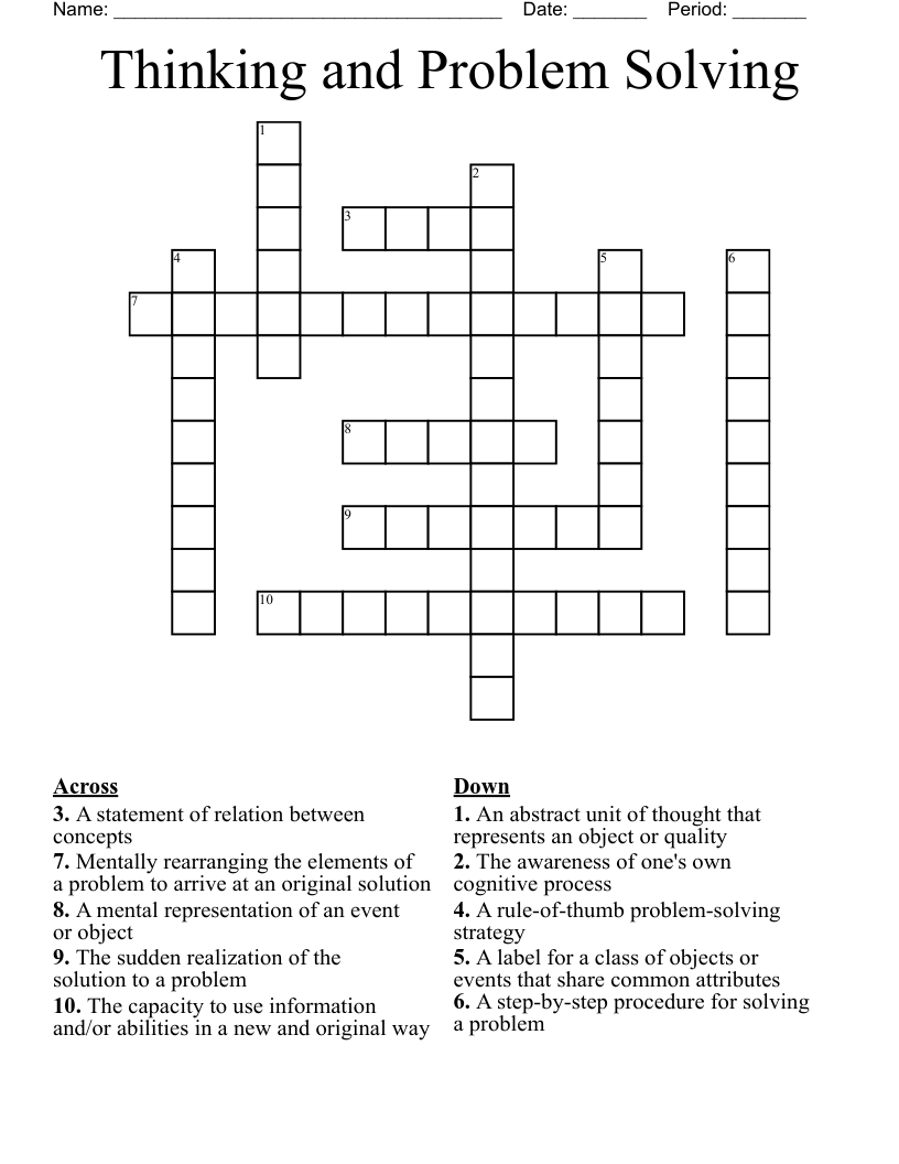 Thinking and Problem Solving Crossword - WordMint
