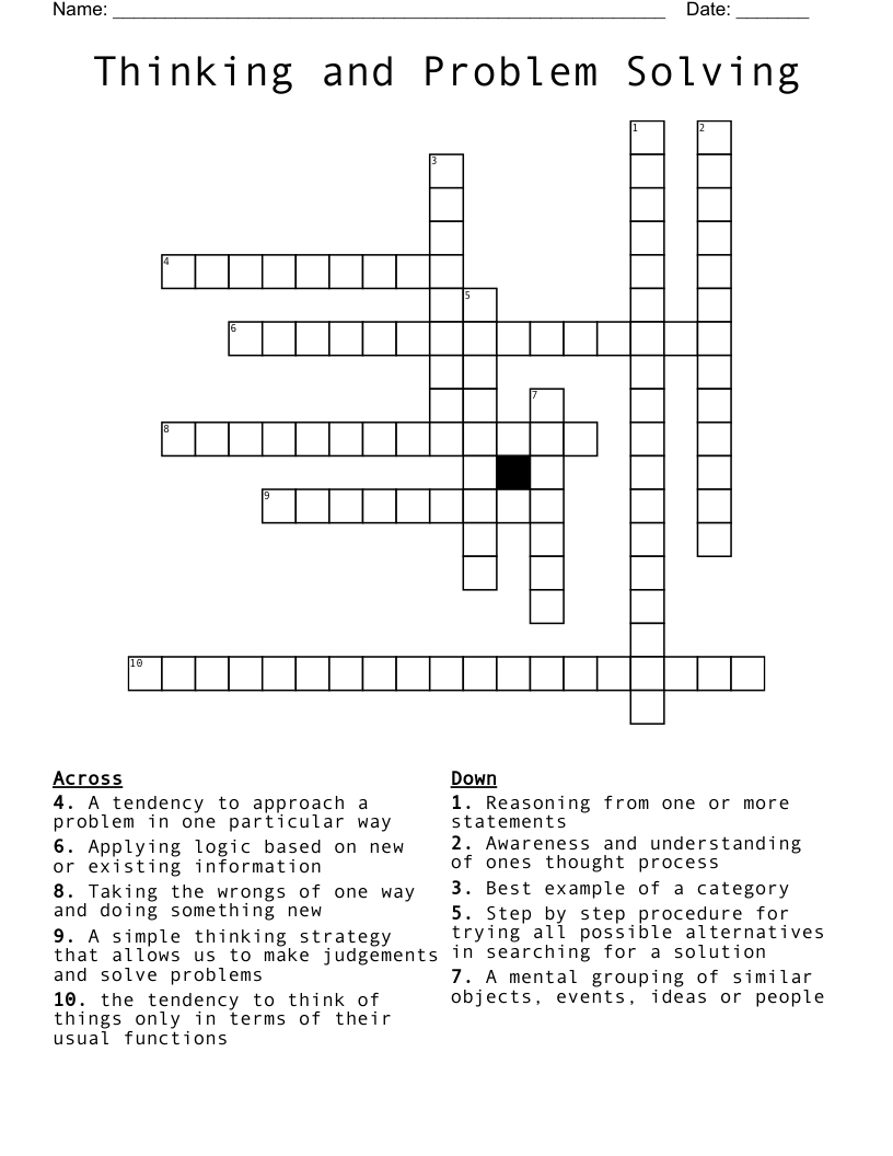 Thinking and Problem Solving Crossword - WordMint