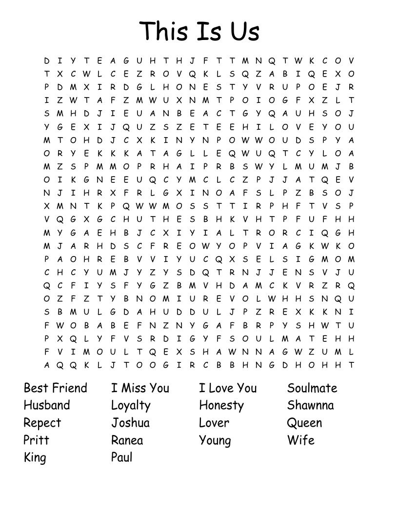 This Is Us Word Search WordMint