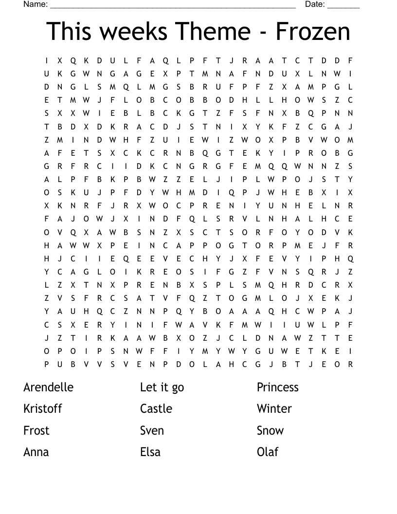 This weeks Theme Frozen Word Search WordMint