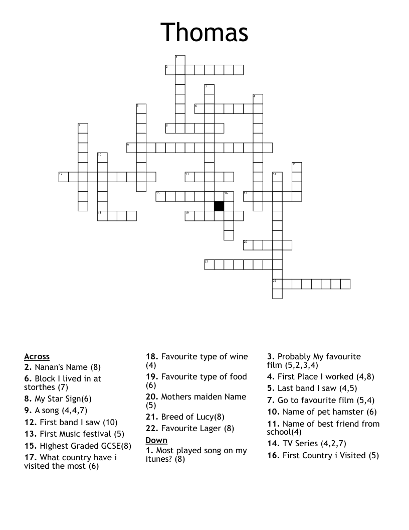 Thomas Crossword WordMint