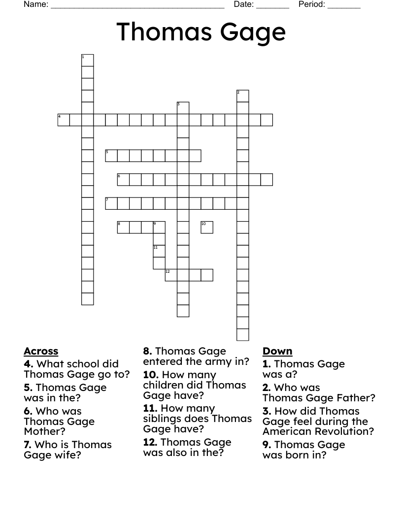 Thomas Gage Crossword WordMint