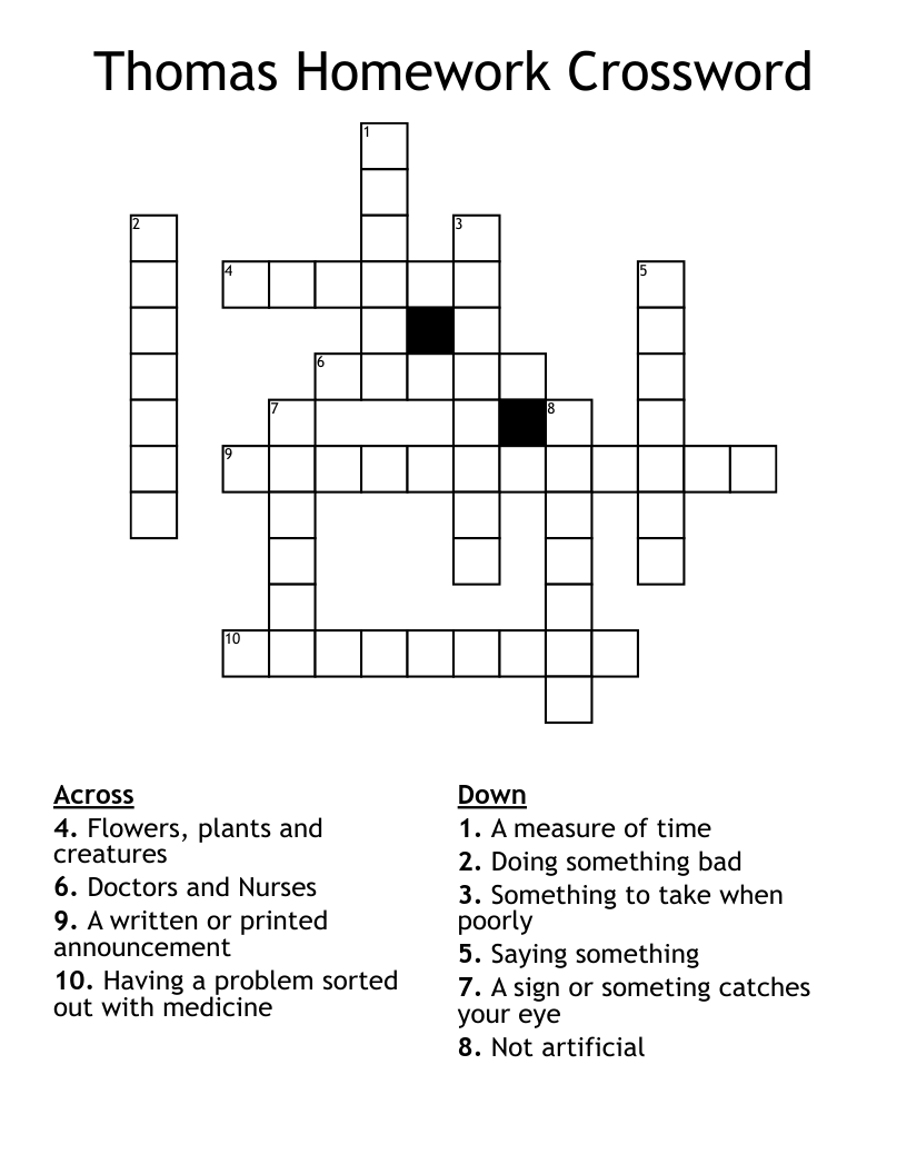 Thomas Homework Crossword WordMint