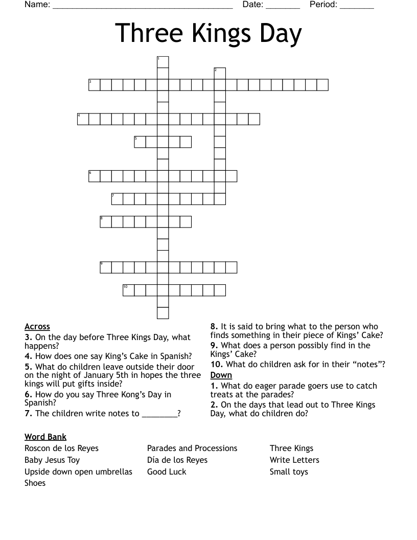 Three Kings Day Crossword WordMint