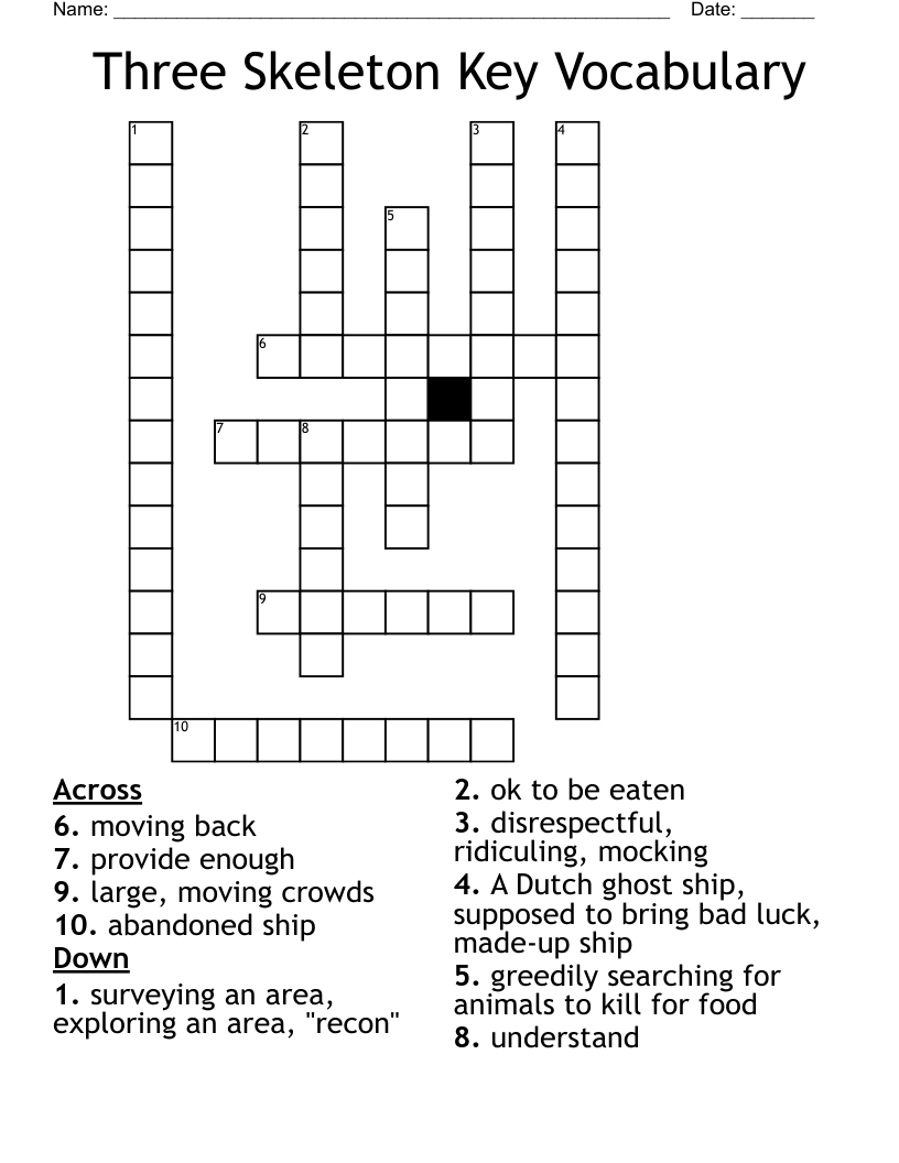 Three Skeleton Key Vocabulary Crossword WordMint