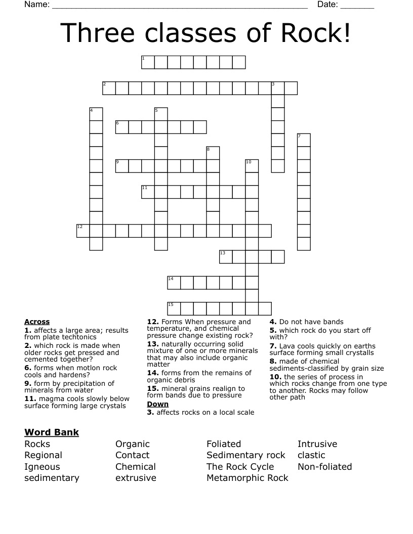 Three classes of Rock! Crossword WordMint