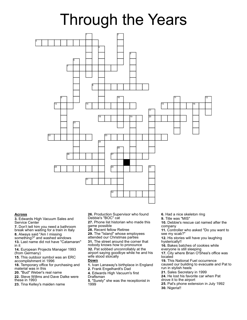 Through the Years Crossword WordMint